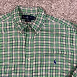 Ralph Lauren Blake Men's L‎ Green Pink Navy Plaid Button Down Shirt Long Sleeve